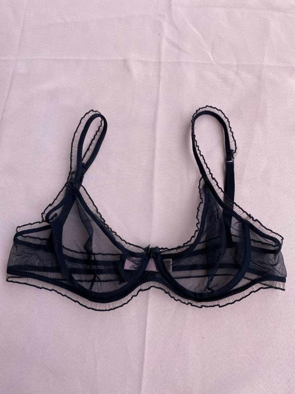 Agent Provocateur Sheer Black Underwire Mesh Bra with Ruffle Trim